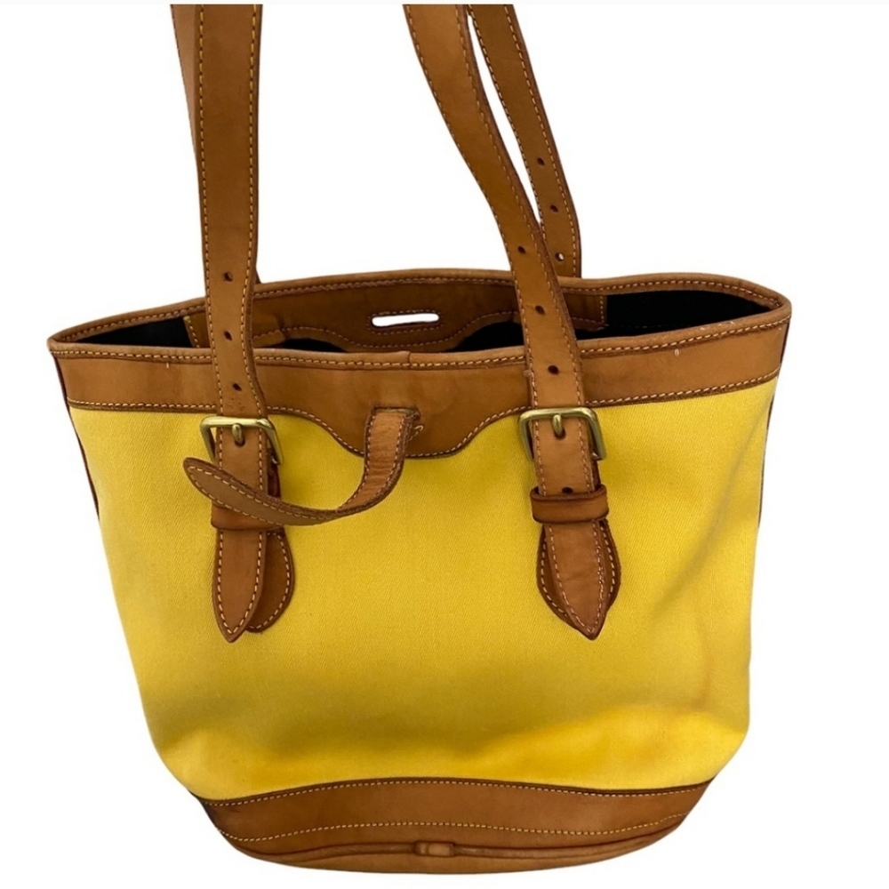 Vintage Dooney & Bourke Authentic Cabriolet Yellow Canvas Leather Bucket Bag